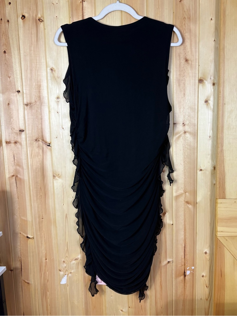 Black Ruched Mesh Ruffle Fairy Goth Midi Dress 1X Whimsy Grunge Dark Romantic - Picture 3 of 12